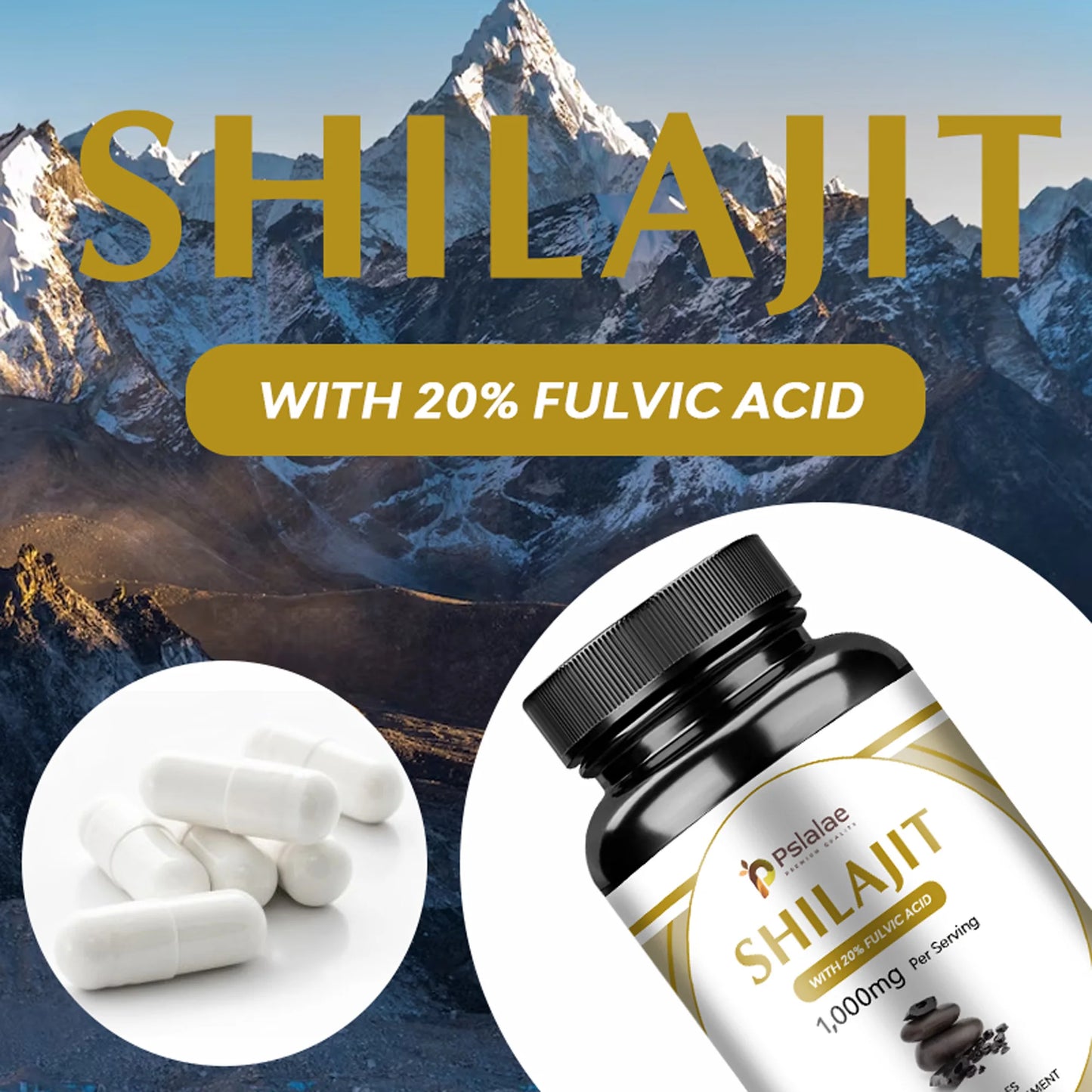 Shilajit 1000mg - Rich in Natural Fulvic Acid and Trace Minerals - Improve Endurance Focus,Memory & Immune Health - 120 Capsules