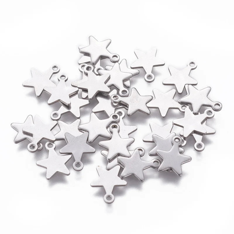 5~20Pcs 304 Stainless Steel Charms for DIY Jewelry Making  (Butterfly Heart Flower Key Moon Musical Note Ring Flat Round Star)