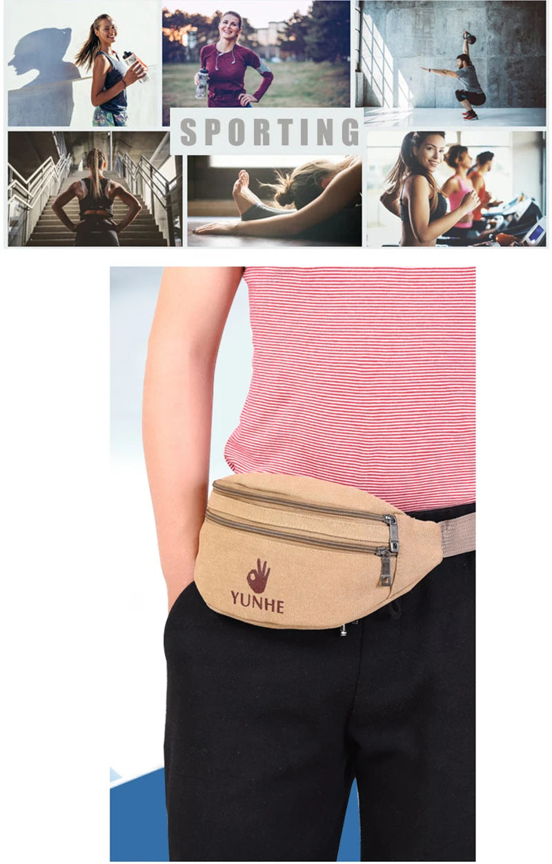 Male Casual Functional Waist Bag Fashional Canvas Purse Creative Ok Gestures Purse Waist Package for Man Canvas Hip Bag