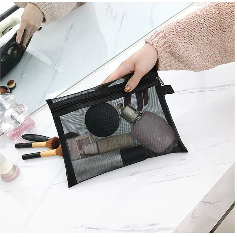 Toiletry Wash Make Up Bags Black Transparent Mesh Makeup Case Organizer Storage Pouch Women Travel Cosmetic Bag Casual Zipper