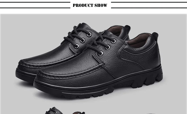 Autumn Winter Men Natural Genuine Leather Shoes Casual Business Office Black Brown Plus Big Size 48 49 50