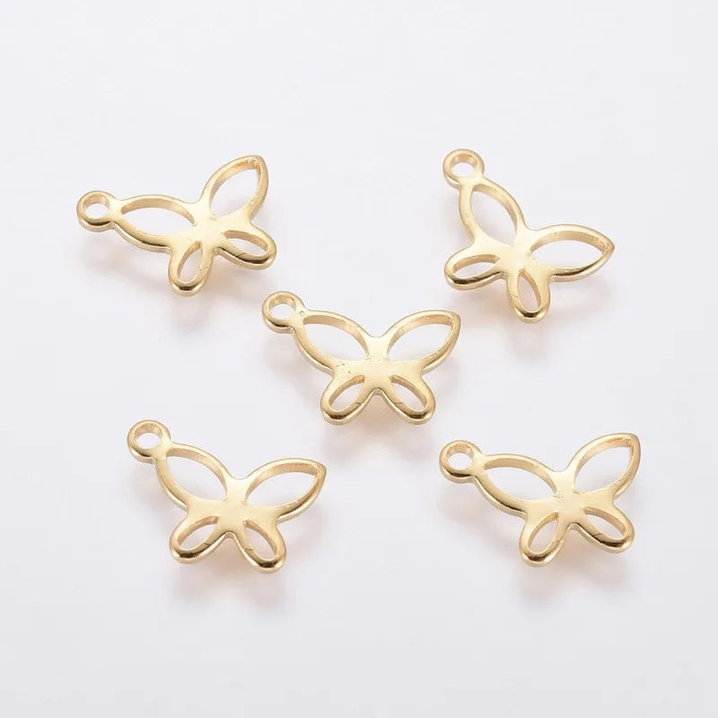 5~20Pcs 304 Stainless Steel Charms for DIY Jewelry Making  (Butterfly Heart Flower Key Moon Musical Note Ring Flat Round Star)