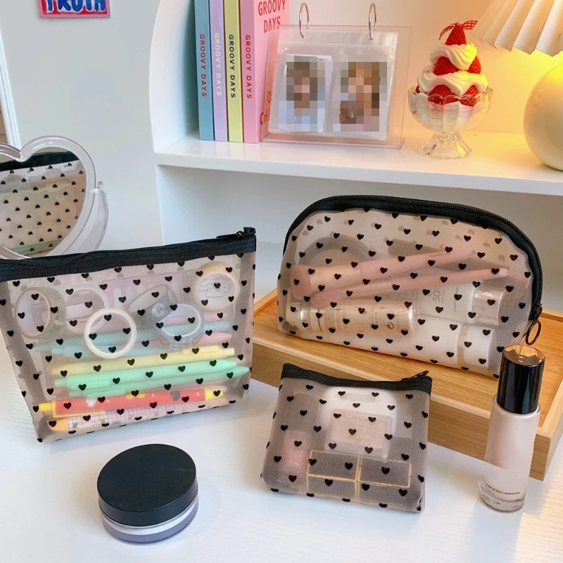 Toiletry Wash Make Up Bags Black Transparent Mesh Makeup Case Organizer Storage Pouch Women Travel Cosmetic Bag Casual Zipper