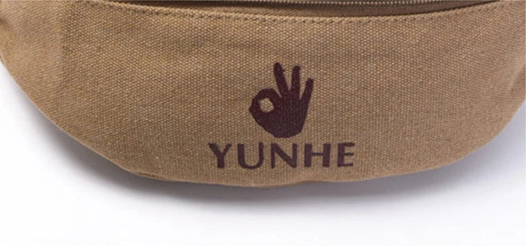 Male Casual Functional Waist Bag Fashional Canvas Purse Creative Ok Gestures Purse Waist Package for Man Canvas Hip Bag