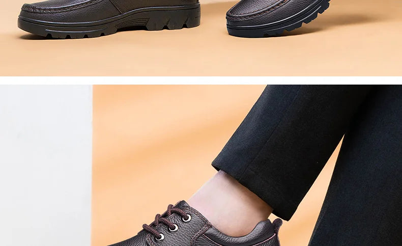 Autumn Winter Men Natural Genuine Leather Shoes Casual Business Office Black Brown Plus Big Size 48 49 50