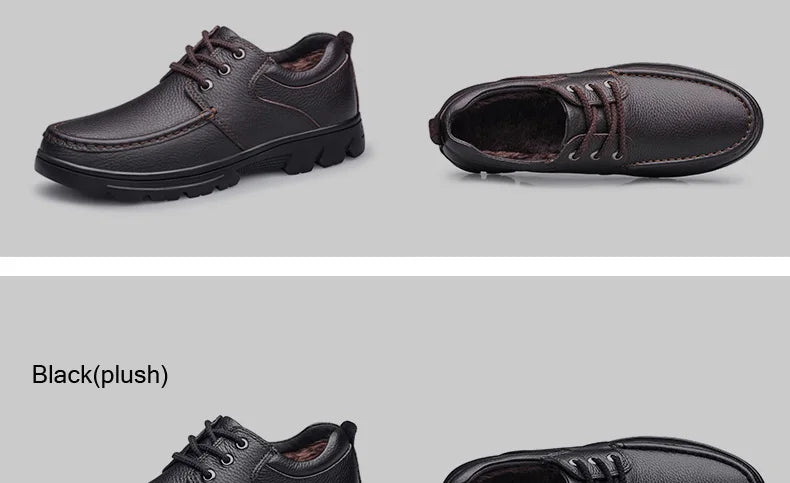 Autumn Winter Men Natural Genuine Leather Shoes Casual Business Office Black Brown Plus Big Size 48 49 50