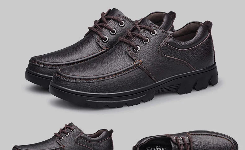 Autumn Winter Men Natural Genuine Leather Shoes Casual Business Office Black Brown Plus Big Size 48 49 50