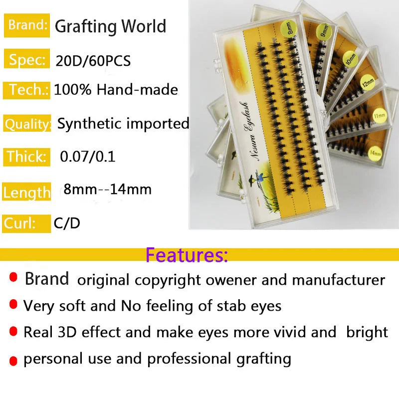 Grafting World 20D Individual Eyelash 0.07 Russia Cilia 60 Pcs Personal Make Up Eyelash Clusters