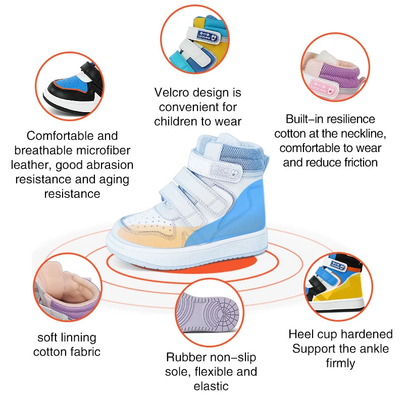 Toddler Kids Shoes Children Orthopedic Sneakers High Back Ankle Support Leather Anti-Slip Sole Running Footwear 2-7 Years