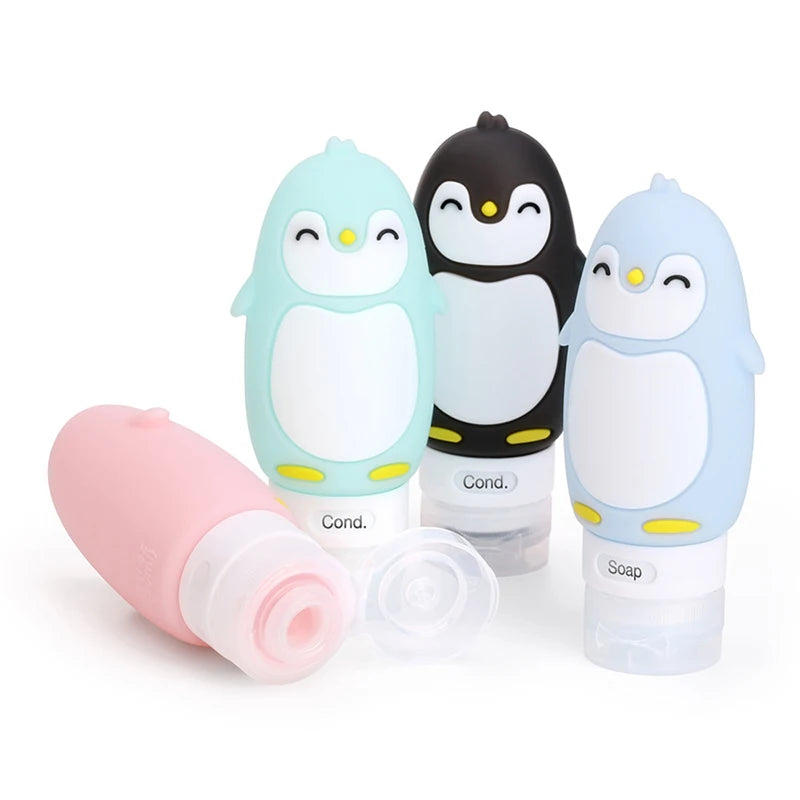 New Portable Cartoon Bear Penguin Animal Silicone Travel Case Organizer Shampoo Shower Gel Lotion Storage Refillable Bottle