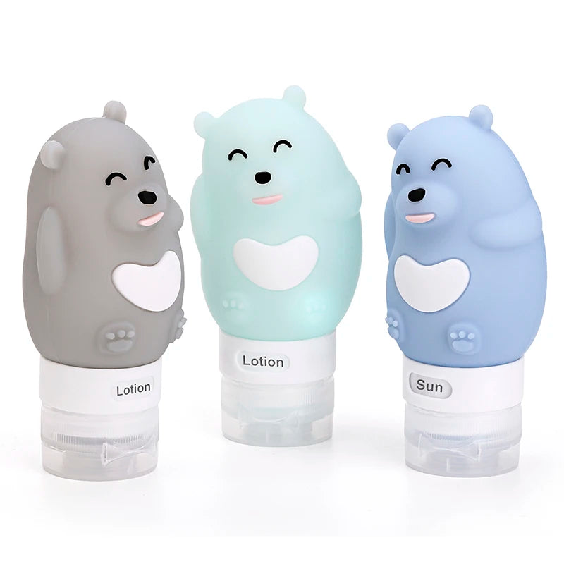 New Portable Cartoon Bear Penguin Animal Silicone Travel Case Organizer Shampoo Shower Gel Lotion Storage Refillable Bottle