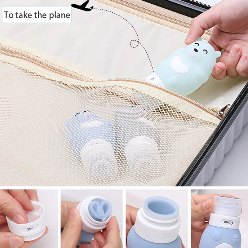 New Portable Cartoon Bear Penguin Animal Silicone Travel Case Organizer Shampoo Shower Gel Lotion Storage Refillable Bottle