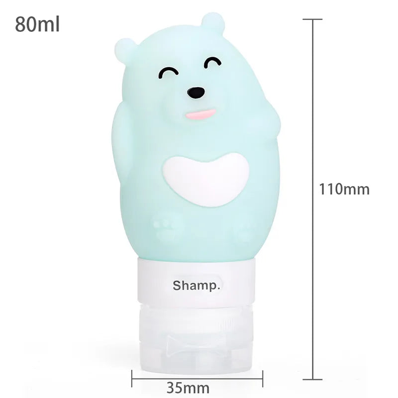 New Portable Cartoon Bear Penguin Animal Silicone Travel Case Organizer Shampoo Shower Gel Lotion Storage Refillable Bottle