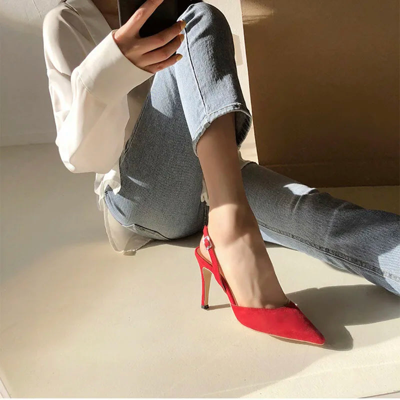 2023 Beautiful Elegant Multicolor Flock Women's Sexy High Heels Pumps & Sandals Dress Dating OL Pump Valentine Shoes 6/10CM