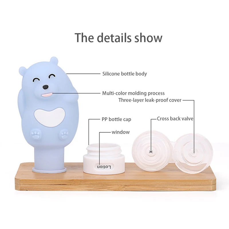 New Portable Cartoon Bear Penguin Animal Silicone Travel Case Organizer Shampoo Shower Gel Lotion Storage Refillable Bottle