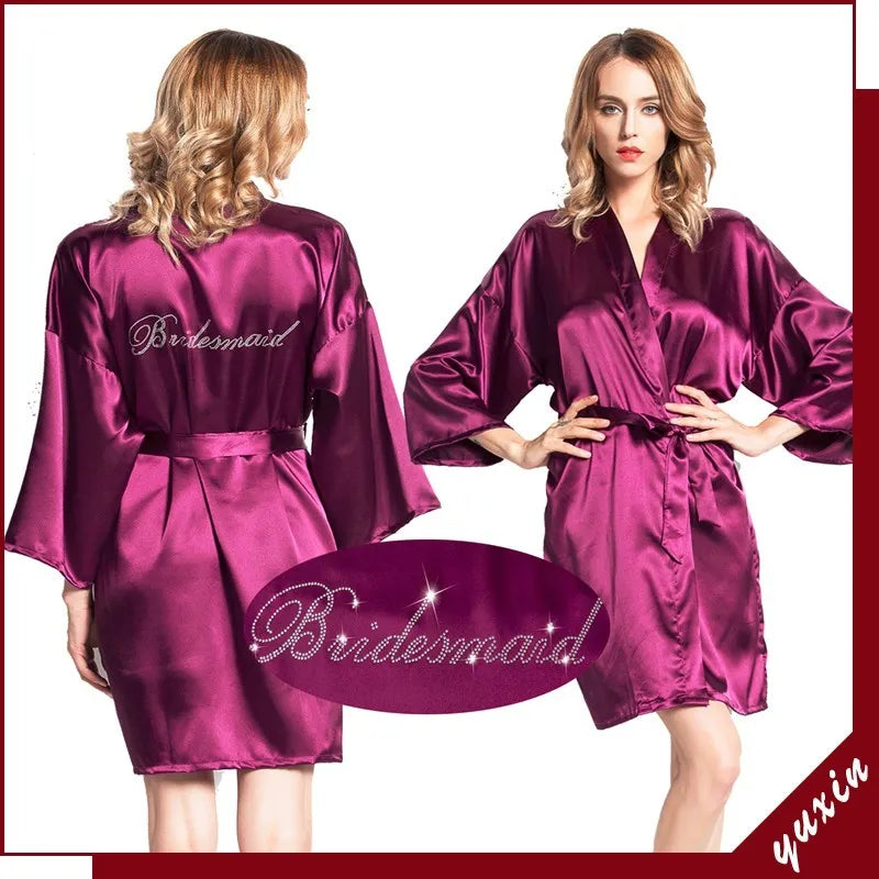 LP004 Wedding Bride Bridesmaid Floral Robe Satin Rayon Bathrobe Nightgown For Women Kimono Sleepwear Flower Plus Size