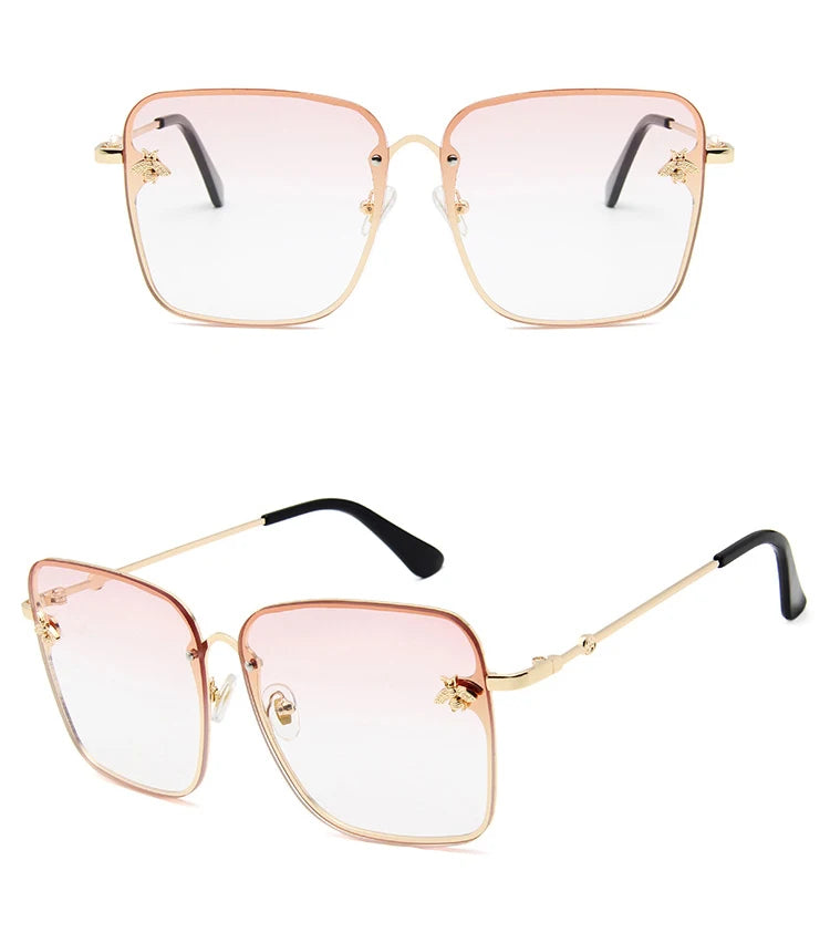 TOYEARN 2024 New Fashion Lady Oversized Rimless Square Sunglasses Women Small Bee Glasses Gradient Sun Glasses For Female  UV400