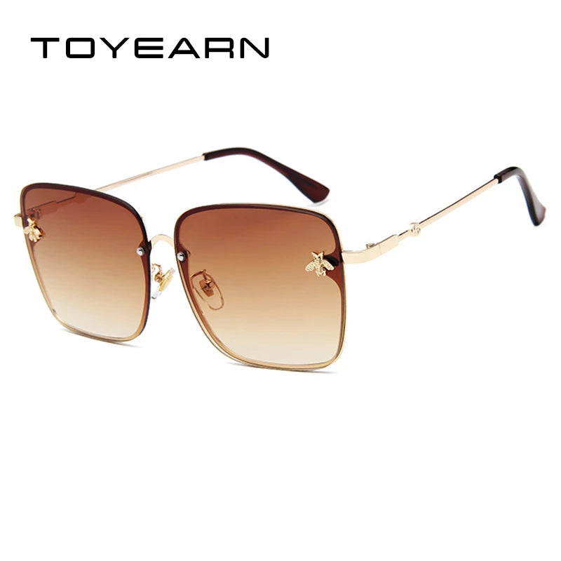 TOYEARN 2024 New Fashion Lady Oversized Rimless Square Sunglasses Women Small Bee Glasses Gradient Sun Glasses For Female  UV400