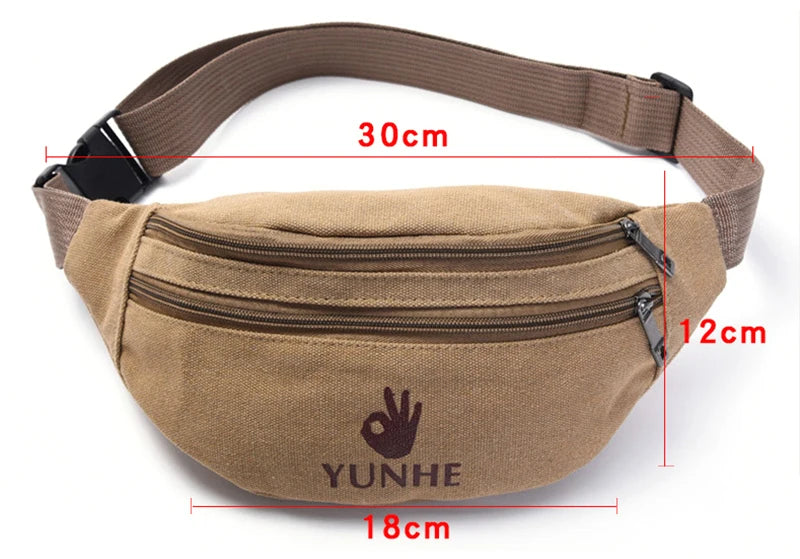 Male Casual Functional Waist Bag Fashional Canvas Purse Creative Ok Gestures Purse Waist Package for Man Canvas Hip Bag