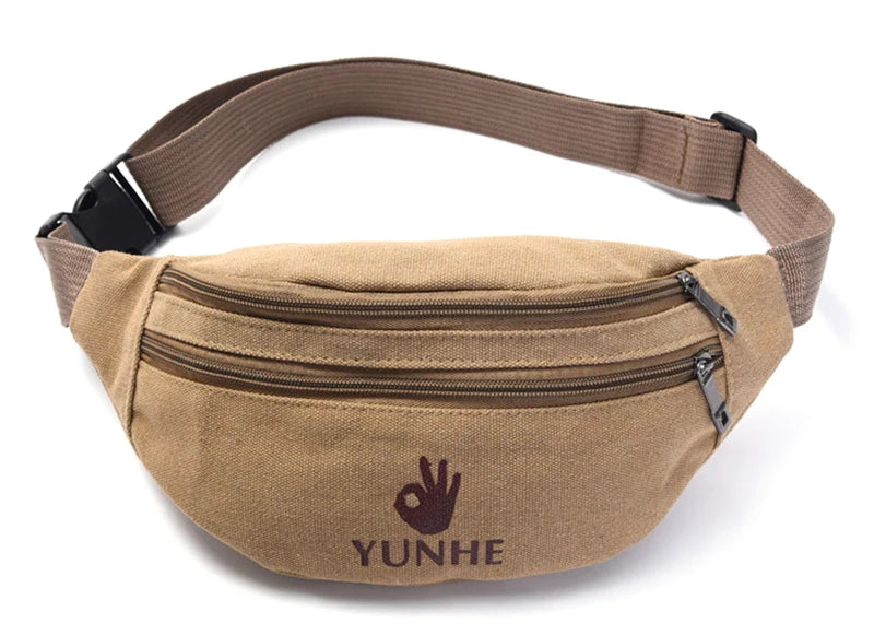 Male Casual Functional Waist Bag Fashional Canvas Purse Creative Ok Gestures Purse Waist Package for Man Canvas Hip Bag