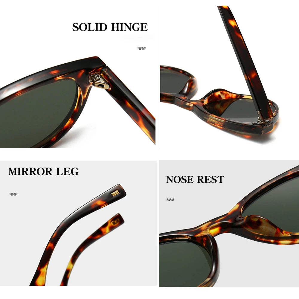 VIVIBEE 2025 Cat Eye Sunglasses Women Leopard Frame Retro Cateye Summer Jasper Green Lens Vintage Female Small Sun Glasses