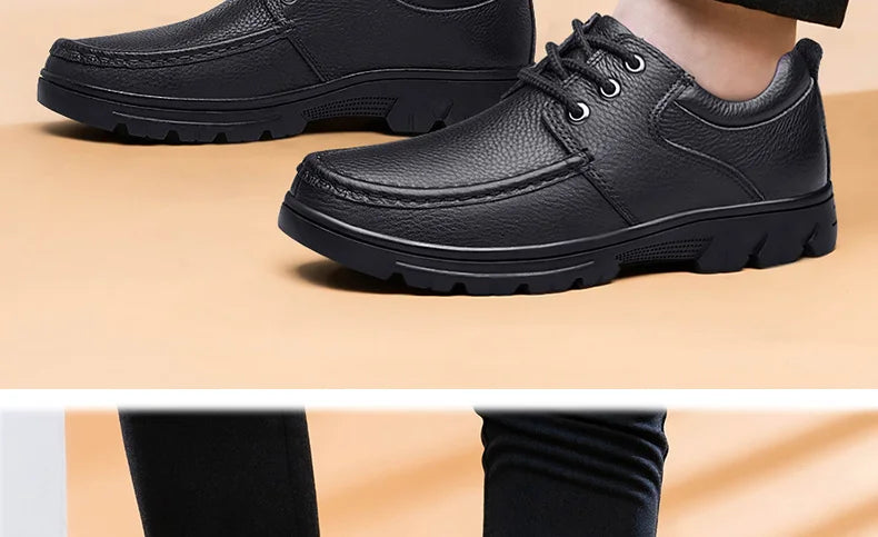 Autumn Winter Men Natural Genuine Leather Shoes Casual Business Office Black Brown Plus Big Size 48 49 50