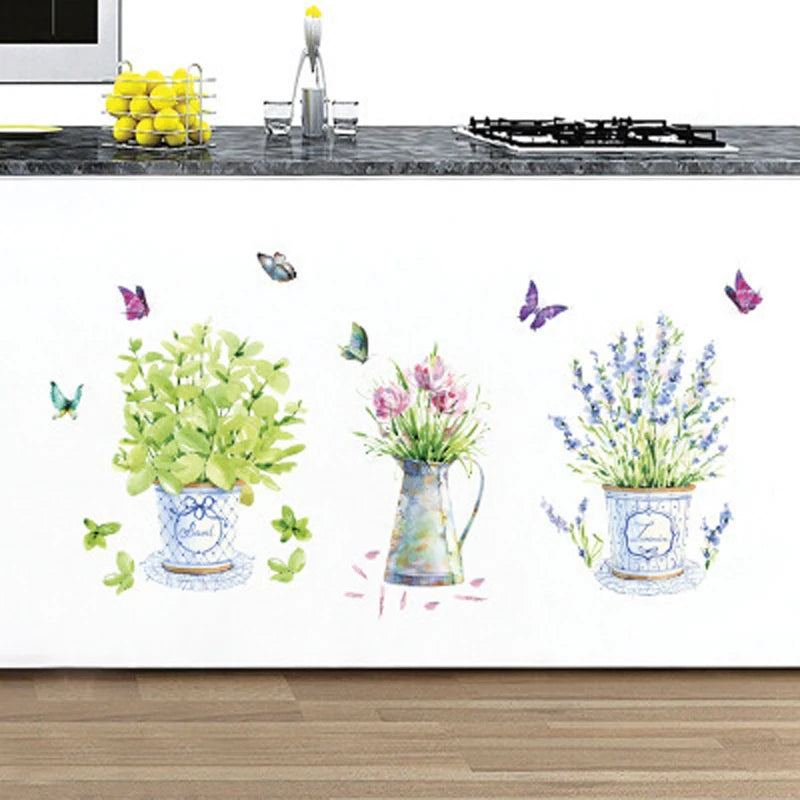 Wall Stickers DIY Butterfly Potted Flower Pot Wallpaper Sticker For Wall Waterproof  Home Decoration  Wall Art Self-adhesive