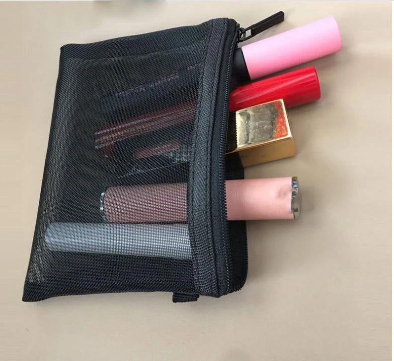 Toiletry Wash Make Up Bags Black Transparent Mesh Makeup Case Organizer Storage Pouch Women Travel Cosmetic Bag Casual Zipper