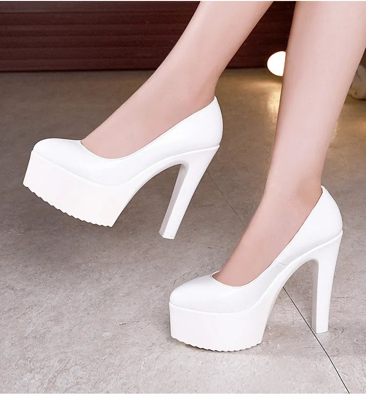 Plus Size 32 43 Platform Catwalk Shoes Women Wedding Shoes Bride 2024 Shallow High Heels Platform Pumps Elegant Dress Court Shoe