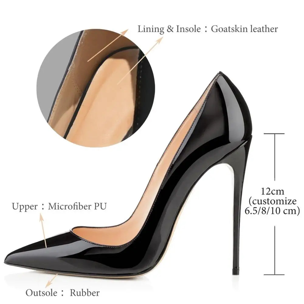 Onlymaker Genuine Leather Classic Pumps Pointed Toe Slip On Sexy Stilettos 4.7 Inch 12CM High Heels Shoes Plus Size US5~US15