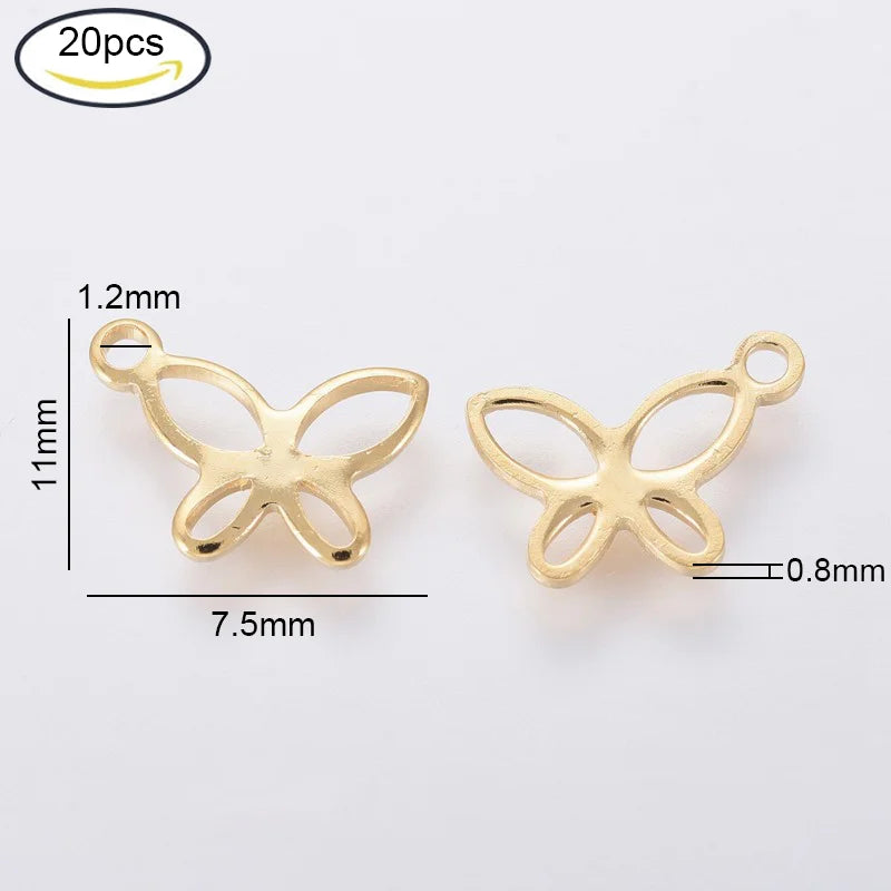 5~20Pcs 304 Stainless Steel Charms for DIY Jewelry Making  (Butterfly Heart Flower Key Moon Musical Note Ring Flat Round Star)