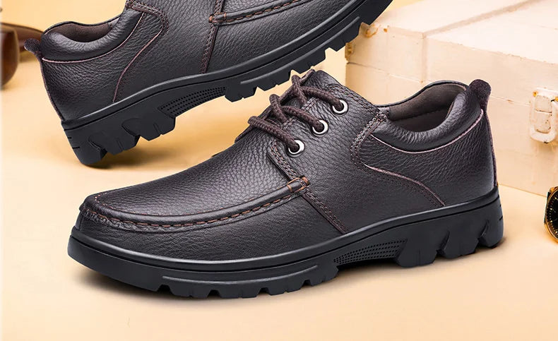 Autumn Winter Men Natural Genuine Leather Shoes Casual Business Office Black Brown Plus Big Size 48 49 50