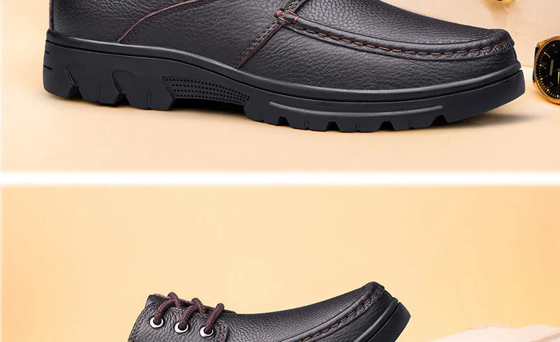 Autumn Winter Men Natural Genuine Leather Shoes Casual Business Office Black Brown Plus Big Size 48 49 50