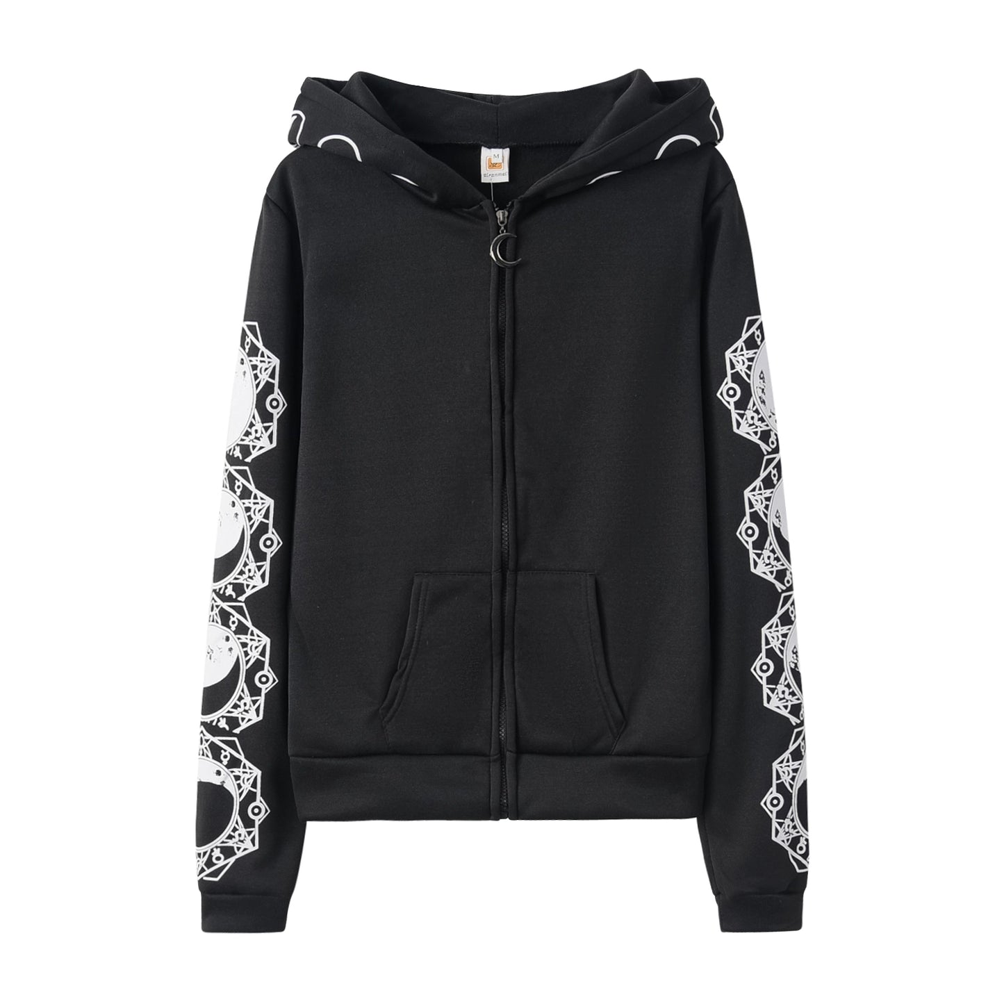 Fashion Trend Women's Punk Black Hoodie Moon Print Long-sleeved Sweater