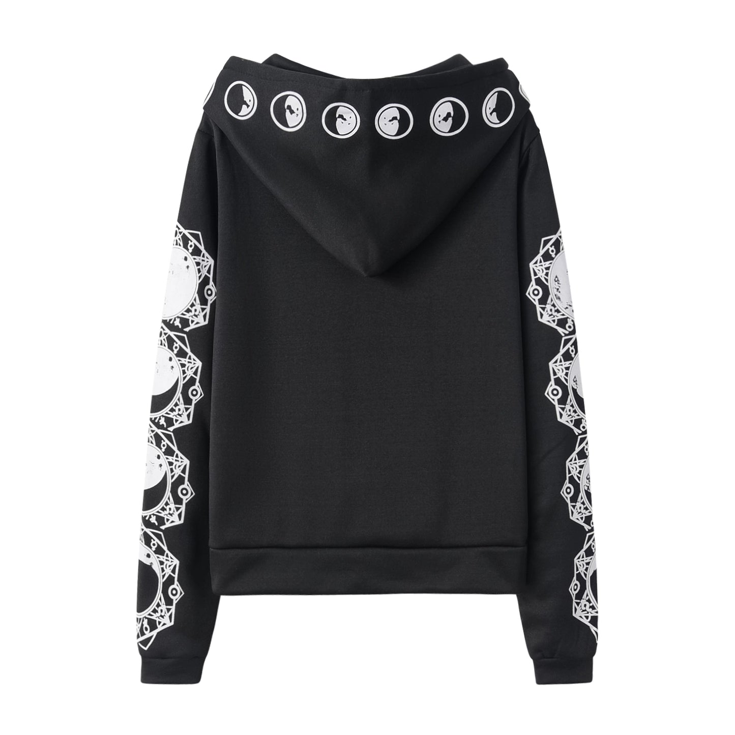 Fashion Trend Women's Punk Black Hoodie Moon Print Long-sleeved Sweater