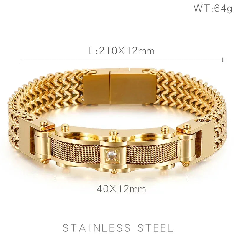 Fashionable and Trendy High-quality Stainless Steel Electroplated Gold Color Inlaid Zircon Men's Bracelet As A Gift To Friends