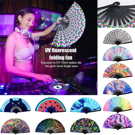 Gradient Colorful Reflective Foldable Fan Magic Soft 33cm Large Cloth Dance Photography Kung Fu Fan Props Disco Fan Festival Fan