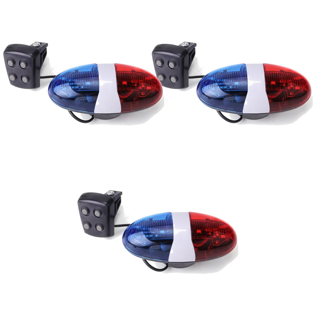 Bicycle Police Siren 4 Sounds Melody Bicycle Power Horn Siren Bell 6-LED Strobe Blue and Red Bicycle Safety Light for Kids Bike