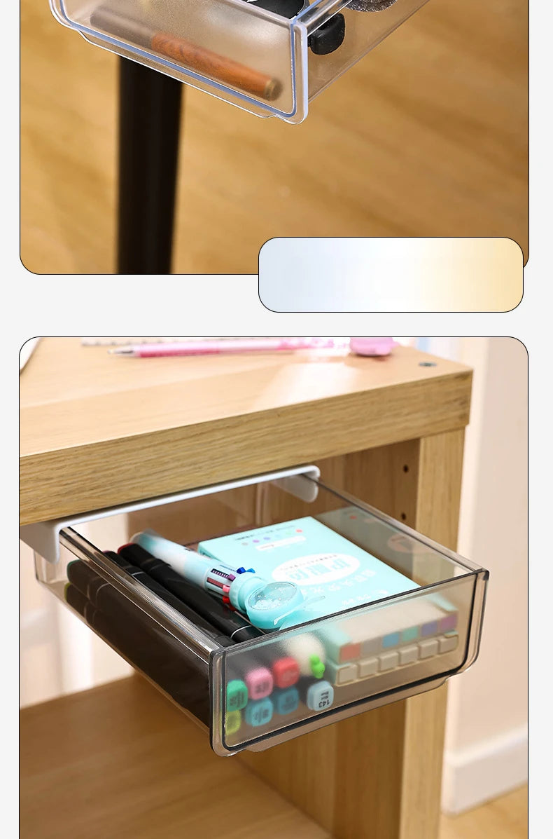 Undertable Drawer Storage Box Hidden Hanging Bedroom Dormitory Office Table Pasting Non Punching Table Bottom Sorting