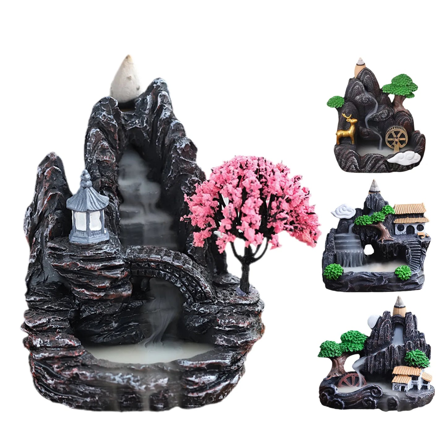 Waterfall Incense Burner Resin Backflow Incense Holder Fountain Waterfall Incense Burner For Home Office Decor Gift