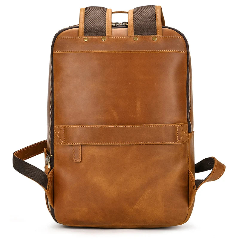 Vintage Men's Crazy Horse Leather Backpack genuine leather Retro Rucksack Large Classic Travel Backpack Big laptop computer bag