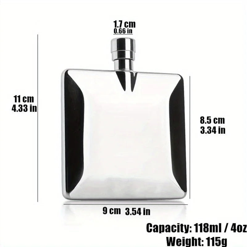 1Pc 100ml / 4Oz Flat Vodka Hip Flask Stainless Steel Portable Camping Flagons Liquor Whiskey Bottle Men Gift