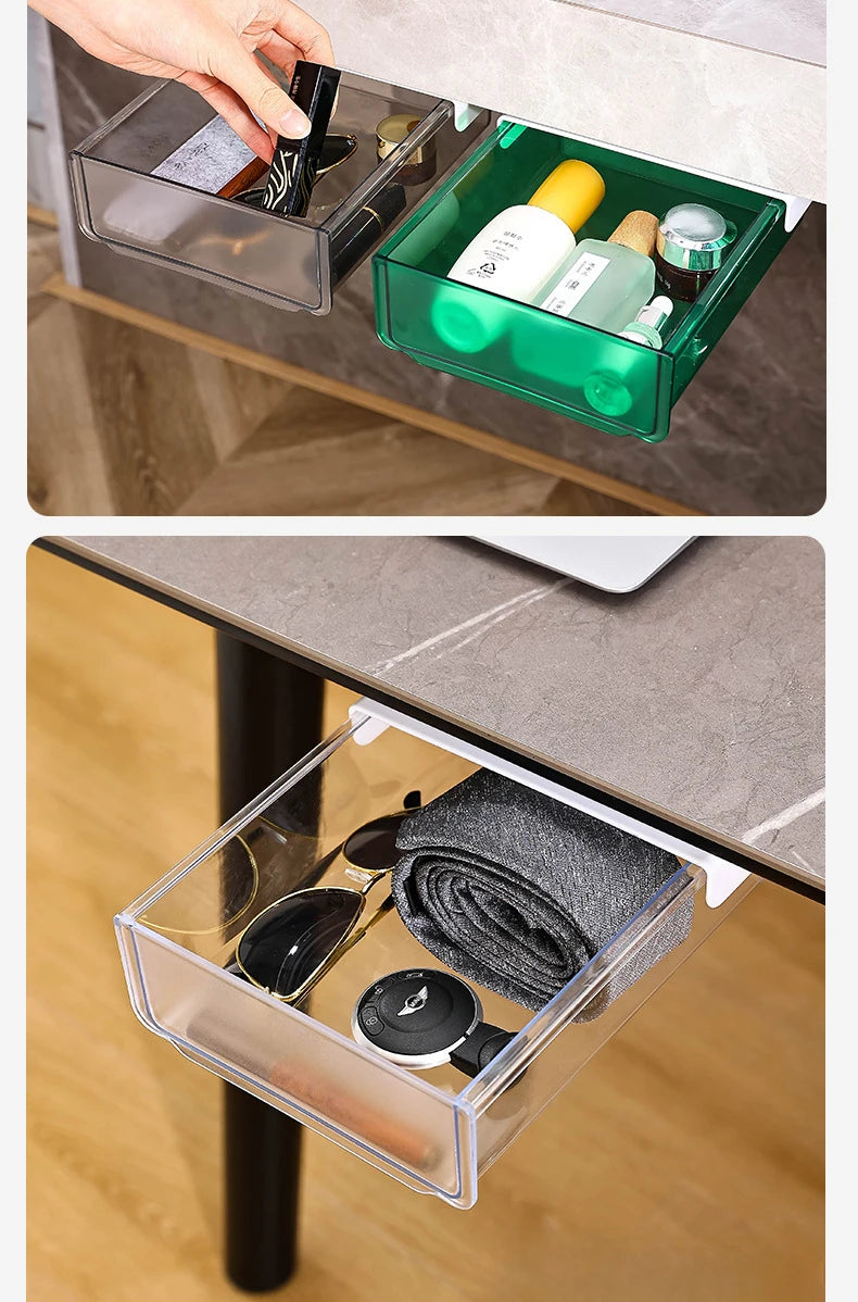 Undertable Drawer Storage Box Hidden Hanging Bedroom Dormitory Office Table Pasting Non Punching Table Bottom Sorting