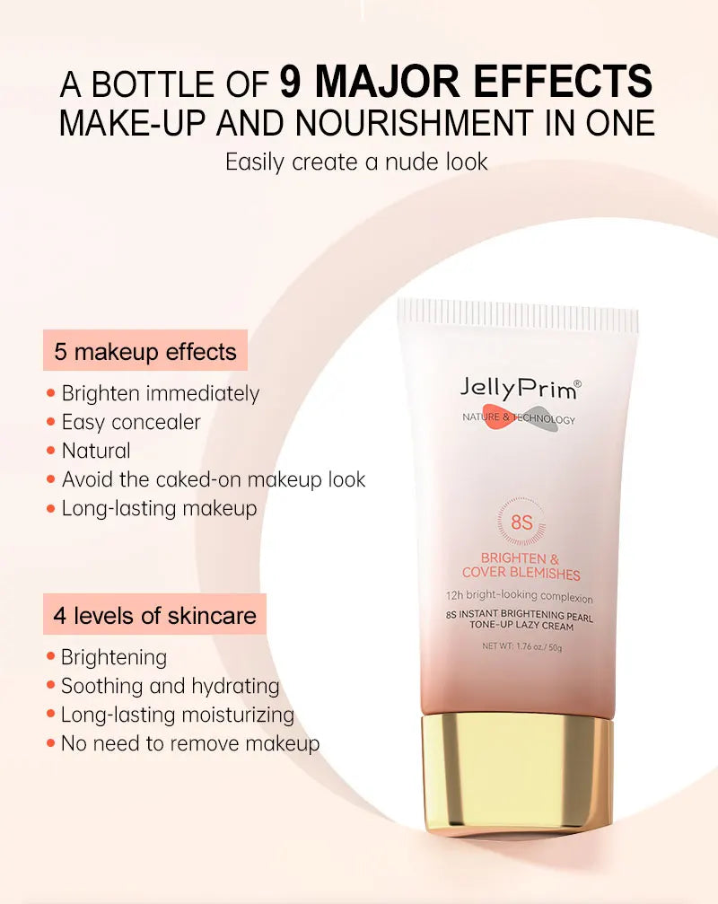 Jellyprim 8S Instant Whitening Face Cream Make-Up for Women for Dark Skin Lightening Cream Cosmetics Product Beauty Brighten 50G