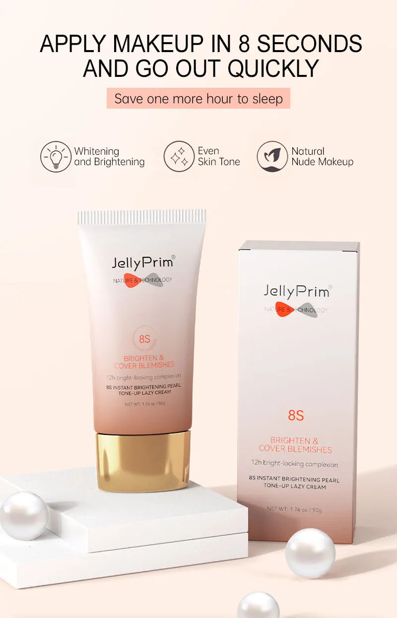 Jellyprim 8S Instant Whitening Face Cream Make-Up for Women for Dark Skin Lightening Cream Cosmetics Product Beauty Brighten 50G