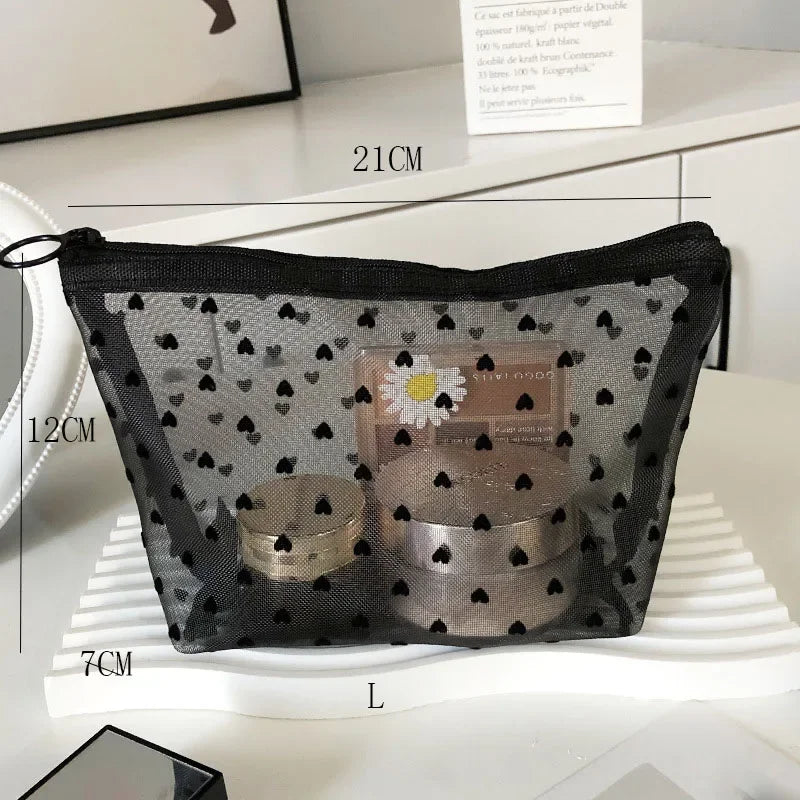 Toiletry Wash Make Up Bags Black Transparent Mesh Makeup Case Organizer Storage Pouch Women Travel Cosmetic Bag Casual Zipper