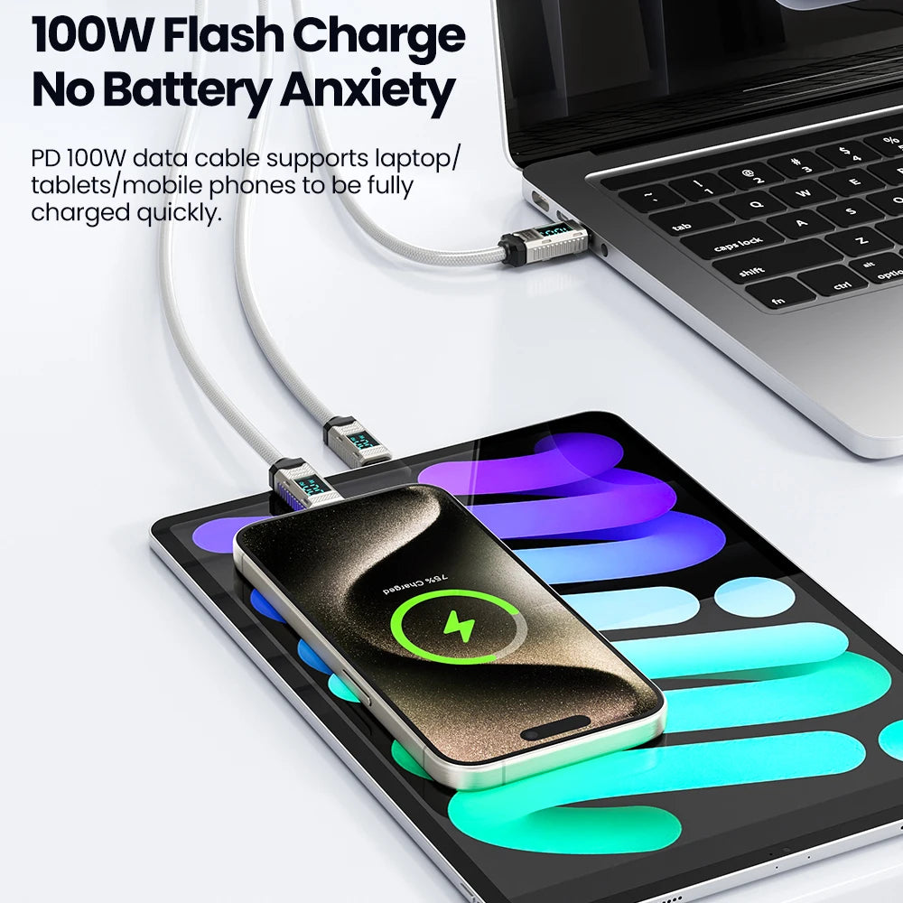 Toocki Type C to Type C Cable 100W Display Mechanical Zinc Alloy Data Cable Fast Charging USB C To USB C Cable ForXiaomi MacbooK