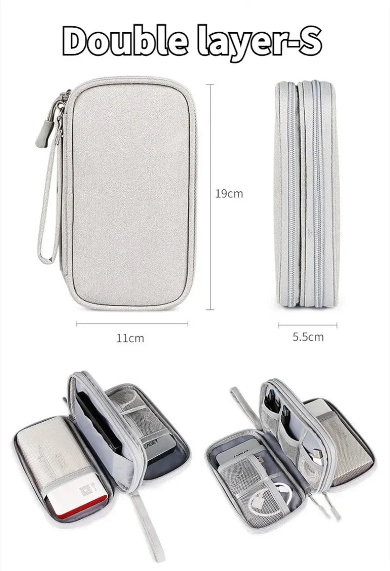 Gray Digital Storage Bag USB Data Cable Organizer Earphone Wire Bag Pen Power Bank Travel Kit Case Pouch Electronics Accessories