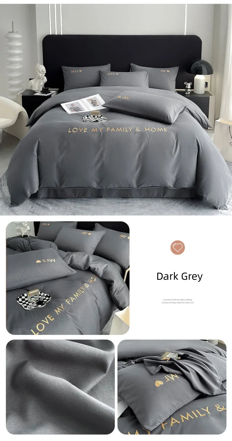 Nordic Luxury Egyptian Cotton Bedding Set King Queen Double Twin Size with Sheet Duvet Cover Pillowcases 1/2 People Bed Linens