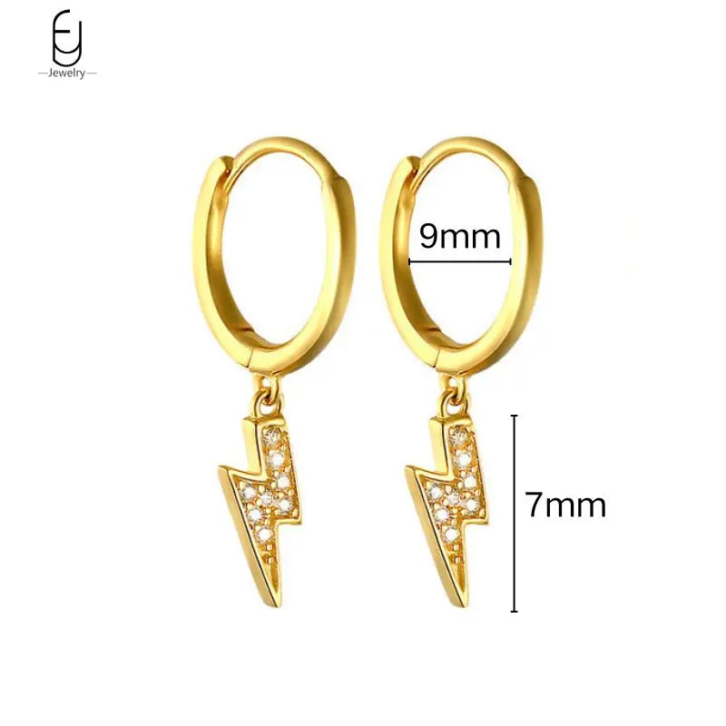 925 Sterling Silver Needle Vintage Gold Earrings for women Fashion Lightning Pendant Hoop Earrings Wedding High Luxury Jewelry